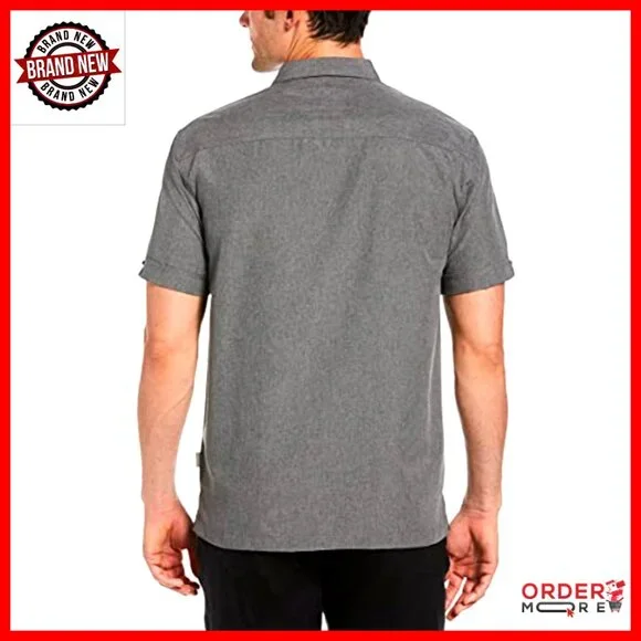 Men's Embroidered Chambray Short Sleeve Button-Down Shirt Classic Fit
